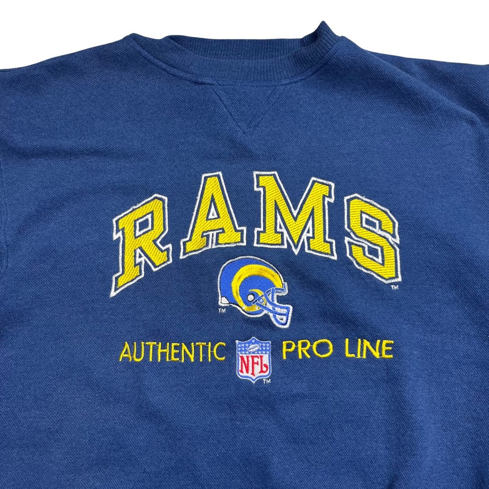90s Vintage Logo Athletic NFL Pro Line‎ Los Angeles Rams Sweatshirt Blue Mens L